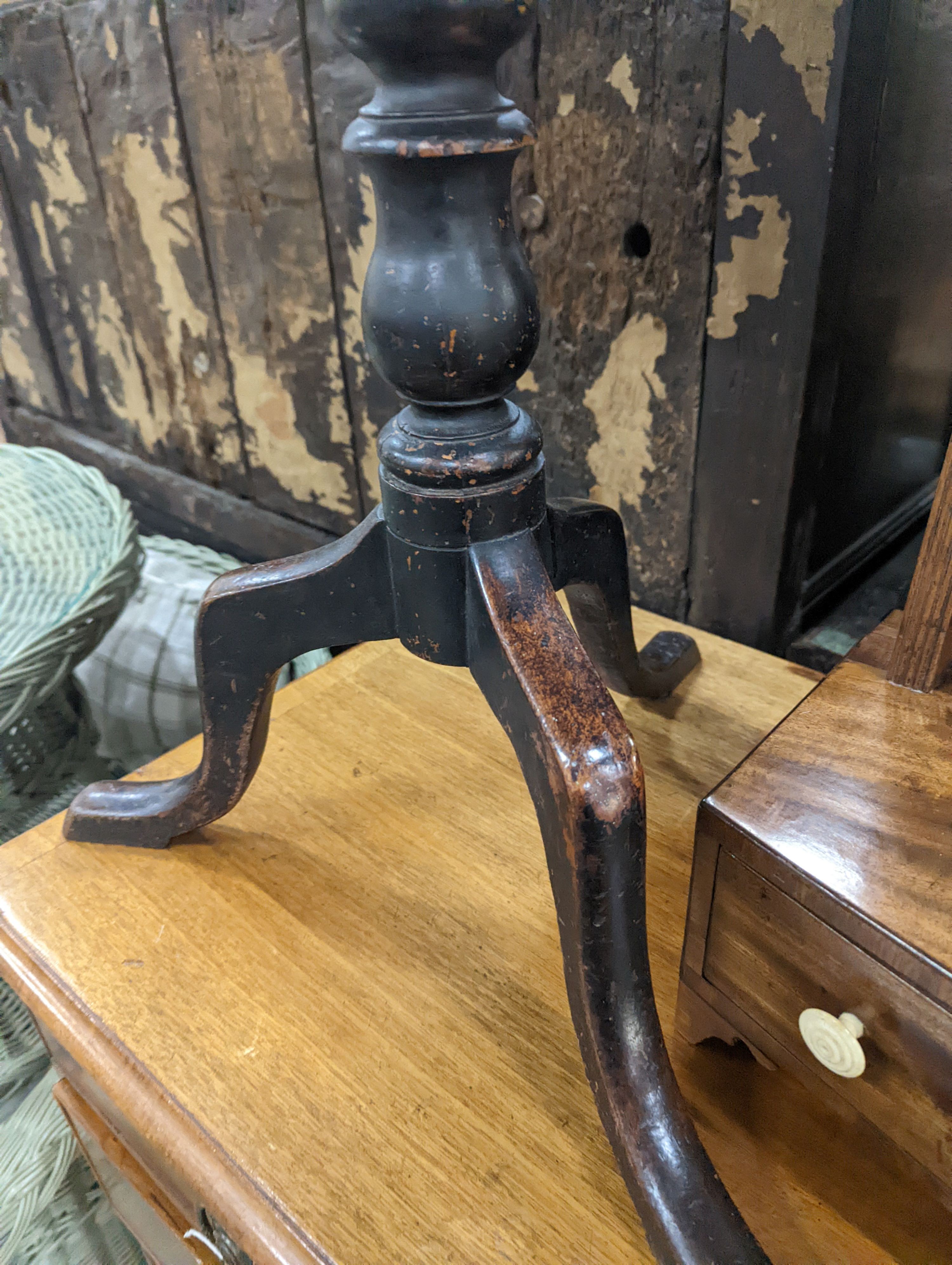 A Regency mahogany bow fronted toilet mirror, width 57cm, height 60cm together with a Regency mahogany tripod wine table